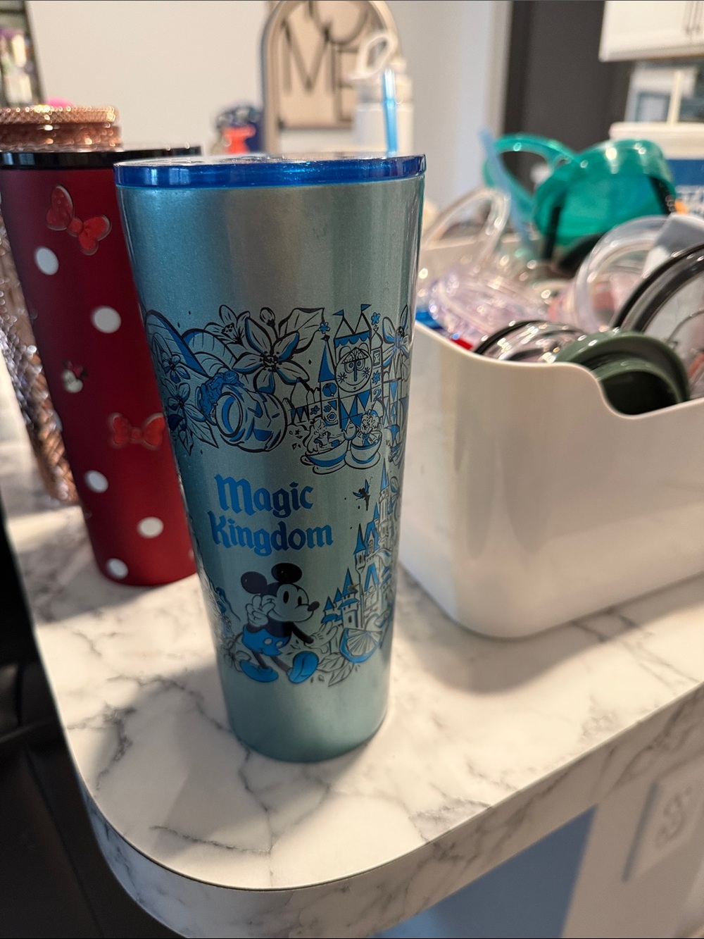 Disney Magic Kingdom Metallic Blue Tumbler with Mickey Artwork